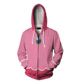 Super Mario Bros Princess Peach Cosplay Hoodie Printed Hooded Sweatshirt Men Women Casual Streetwear Zip Up Jacket Coat